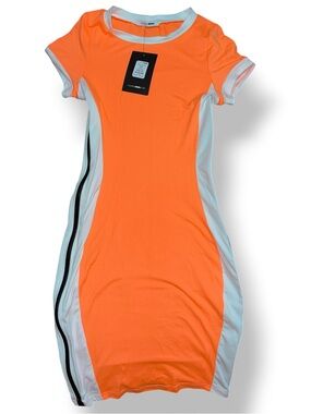 Fashion Nova Neon Orange Dress with White Trim
